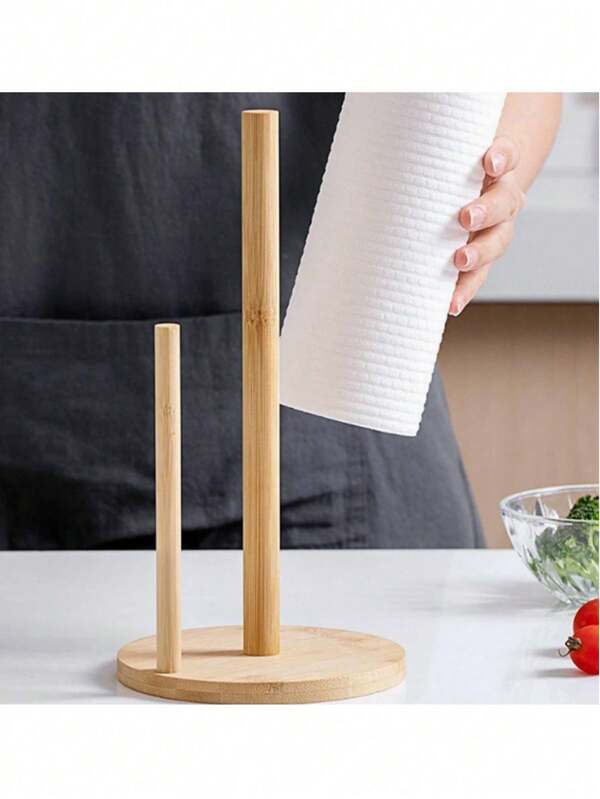 1pc Wooden Standing Paper Towel Holder - Kitchen & Restaurant Roll Dispenser