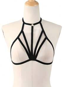 1pc Sexy Lace Up Crop Top For Women, Hollow Design, Fitted Strap Camisole - Black - View 4