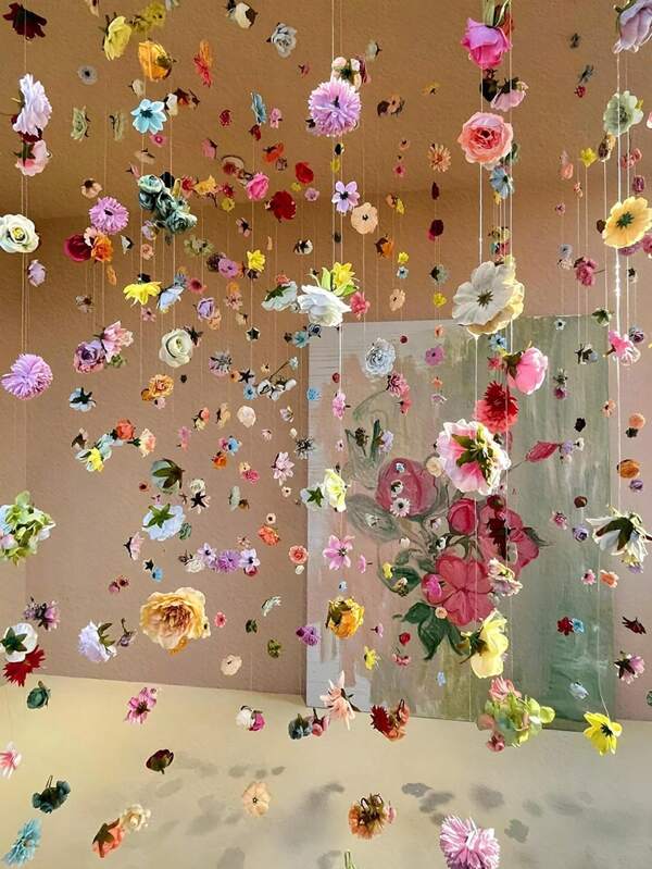 21pcs DIY Hanging Flower Garland With Fishline - 20pcs Polyester Artificial Flowers, Random Color Floating Petals, Spring Decorative Petal Rainfall Scene, Perfect For Weddings And Engagements, Wedding Decoration | Vibrant Flower Garland | Artificial Flowers, Flower Decorations