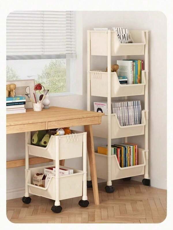 1pc Rolling Storage Cart, Freestanding Slim Simple Home Use Multi-Tier Organizer Shelf, Narrow Gap Small Bookshelf, Wall-Mounted Utility Trolley, Kitchen Bathroom Multi-Layer Storage Rack