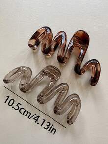 4 piezas/1 pieza Pinzas para el cabello de plástico de onda de 10.5 cm/4.13 pulgadas de color negro, ámbar y marrón para mujeres, accesorios de cabello elegantes, minimalistas y de unicolor ombre, adecuados para uso diario, ocio, fiesta, viaje, coleta, moño, lavado de cara, maquillaje, combinación de atuendos, decoración de baño - Multicolor - Ver 2