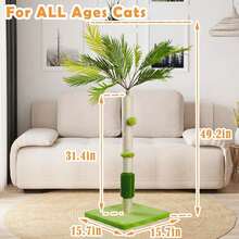 Árbol rascador para gatos, árbol de palma para gatos de interior con poste rascador de sisal natural, cuerdas de sisal colgantes y bolas, rascador para gatos grande de 40" de alto y lindo para gatos grandes y gatitos - Verde - Ver 2