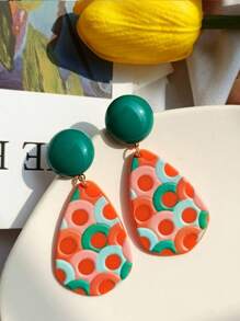 A Pair Of Vintage Orange Water Droplet Shaped Dangling Earrings For Women Daily Wear, Bohemian Style, Circle Pattern Design, Women's Daily And Holiday Jewelry, All Seasons Jewelry
