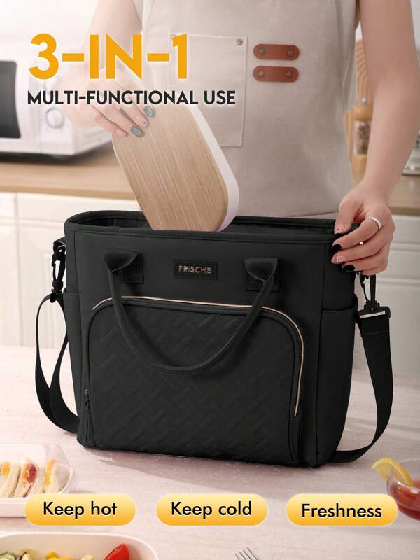 1pc Large Capacity Lunch Tote Bag, Portable Insulated Lunch Bag, Food Storage Bag, Multi-Function Waterproof And Leakproof Adult Lunch Tote Cooler Bag With Zipper And Adjustable Shoulder Strap, Reusable Lunch Box For Office Work School Picnic Beach Camping Travel School Supplies School Trip