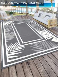 Dywan zewnętrzny 5 stóp X 8 stóp, wodoodporna mata, duży dywan zewnętrzny, dwustronna plastikowa mata kempingowa, kamper, weranda, taras, kemping, balkon, podwórko - Liście w szarej ramce - Zobacz 14