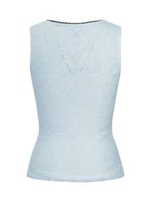 Y2K Summer Ladies Out Dating Lace Color Patchwork Collar Waist Bow Lace-Up Top - Blue - View 4
