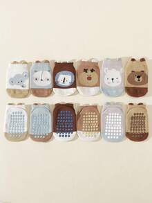 6 Pairs Spring/Autumn/All Season Cartoon Animal Anti-Slip Baby Toddler Boat Socks - Multicolor - View 3