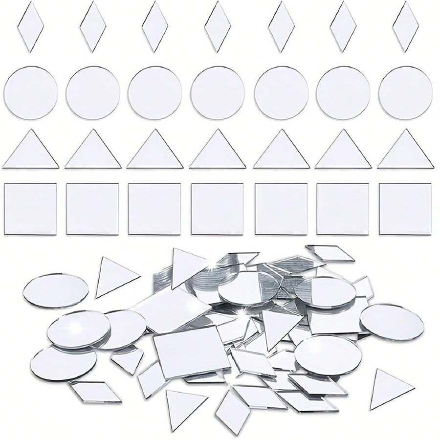 100/500pcs Craft Mirror Set - 4 Shapes (Triangle, Square, Round, Diamond) - 1" Plastic Glass Tiles For DIY Mosaics & Disco Ball Decorations