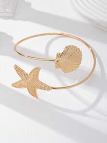 1pc Shell & Starfish Armband, Women Summer Upper Arm Bracelet, Beach Style Body Jewelry - Gold - View 2