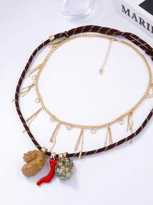 1pc Casual Resort Style Chain Tasseled Handmade Braided Double Layer Seashell Coral Pendant Necklace For Women - Layered Necklace - View 3