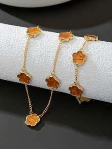 1 bộ dây chuyền mặt cỏ ba lá may mắn màu cam nhỏ giọt thời trang dành cho nam giới và 1 bộ vòng tay trang sức - trái cam - Xem 3