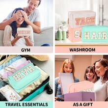 3PCS Set Waterproof Cute Women Teen Girls Preppy FACE HAIR SKIN Chenille Letter Patches Makeup Bag Travel Cosmetic Pouch Skincare Face Cosmetic Bag Toiletry Bag Hair Products Stuff Pouch Makeup Travel Toiletry Organizer Essentials Gifts Storage Zipper Accessories Nail Bags, Makeup Bag, Vanity, Make Up Bag, Storage, Makeup Bags, Toiletry Bag , Ladies' Travel Grooming Bag, Chenille Letter Cosmetic Bag, PU Leather Waterproof Bag, Cute Zipper Storage Bag, Suitable For Skin, Hair And Facial Care Bags, Travel Storage Overnight Bag, Large Capacity Convenient Business Travel Bag Bathroom Bathing Beauty And Health Convenient Small Fragrance Makeup Bag. Unique Travel Makeup Bag, Cosmetics Storage Bag, Compartment With Removable Makeup Brush, Internal Double-Sided Transparent Storage Compartment, Portable Toilet Bag, Large Capacity Storage, Multi-Functional Beauty Storage Bag, Bathroom Toilet Bag, - 彩色 - 查看 7