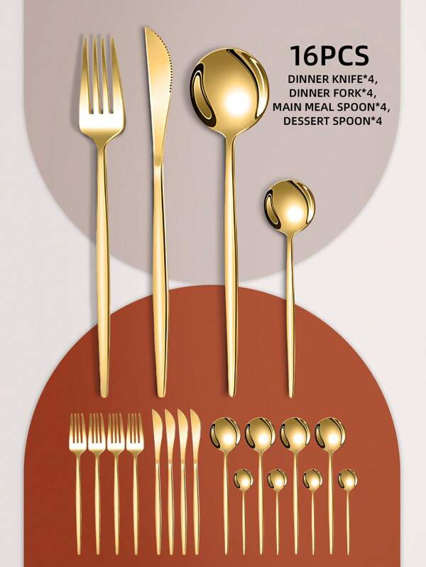 Juego de Cubertería de Acero Inoxidable, Juego de Cubiertos Occidentales de 4/16 piezas - Incluye Cuchillos de Mesa, Tenedores de Mesa, Cucharas de Mesa, Cucharitas, Tenedores para Ensalada/Aperitivos/Postre y Mini Cucharas para Café/Té/Postre/Pastel/Revolver/Fruta/Helado