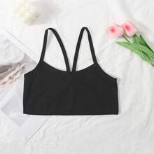 4-Pack Solid Color Girls Seamless Bras, Comfortable And Breathable Sports Bras With Cross Shoulder Straps, Cute And Fashionable Training Bras, Suitable For Teenagers And Students A 7-16 Years Old - Mixed Color(4pcs) - 查看 5