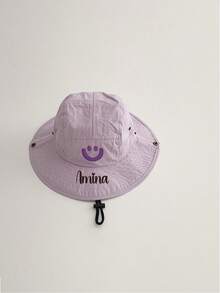 Customized Embroidered Name Bucket Hat, 48-52CM, Cute Smiling Face Cotton Sun Hat For Children Aged 1-6, Versatile For Kindergarten Outdoor, Cartoon Toddler Sunhat, Customizable Letters, Great For Gifts, Birthday, Back To School - Multicolor - View 6