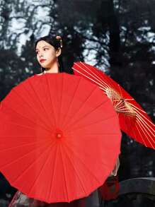 1pc Hand Painted Umbrella, Customizable Blank Oil Paper Umbrella, Suitable For Wedding, Random Handle