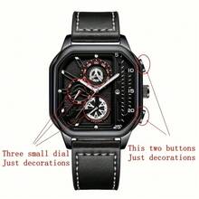 1pc Men's Casual Sports Square Numeric Index Dial Calendar Display Quartz Wrist Watch, Classic Design (Watch Only, No Watch Box) - Black - View 5