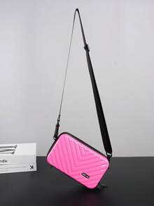Mini Rhombus Pattern PVC Water-Resistant Hard Shell Shoulder Bag, Casual & Versatile For Men School Supplies - Hot Pink - View 7
