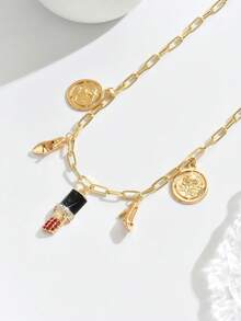 1pc Fashionable And Elegant Gold High Heels With Round Rose Pattern, DIY Hand-Painted Crystal Inlaid Women's Exquisite Summer Jewelry Necklace, Suitable For Daily, Party, Vacation Wear And As Holiday Gift, Designed For Sexy Ladies Pursuing Unique Charm