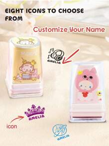 1 Stück kundenspezifischer Unterschriftenstempel für Kinder mit transparenter Hülle, Namenstempel mit Seil personalisiert, individuell bearbeiteter selbstfärbender Namenstempel, Stempel zum Unterschreiben des Namens mit Symbolen