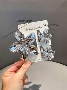 3 件装女士金属亚克力花爪发夹，优雅百搭发型配饰，适合日常佩戴（卡片包装仅供拍照使用）发夹发夹发夹发夹，爪夹秋冬发饰，适合女士度假装扮 - 彩色 - 查看 3