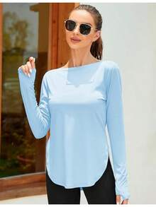 ZHENWEI Women's Long Sleeve Sun Shirt UV Protection Workout Tops Lightweight UPF 50+ Golf Gym Hiking Shirts Outdoor Clothing - 淺藍色 - 查看 3