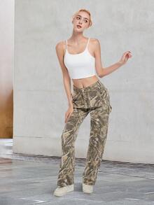 PinkyMoor Camo Pants For Women Cargo Pants Women Camo Sweatpants  Baggy Jeans Y2K Low Rise Loose Leg Jeans, Summer Back To School Streetwear - Khaki - View 4