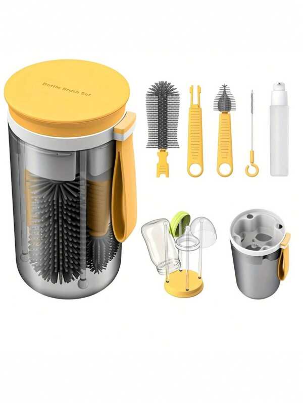 1 Set Portable Silicone Baby Bottle Brush Travel Kit - Compact Cleaning Set With Nipple Brush And Dryer Rack, Suitable For Newborn Feeding Accessories, Ideal Gift For Baby Girls Or Boys