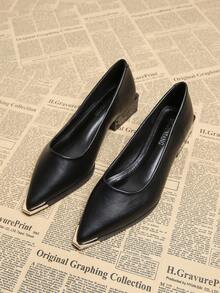 Nuevos zapatos de piso tipo Mary Jane 2025 de verano, versátiles para la oficina, casual y fiesta, para mujer, con puntera puntiaguda, tacón grueso, decoración metálica, diseño minimalista elegante, mocasines de alta calidad adecuados para pantalones de pierna ancha y vestidos, 73598-5, negro/marrón/beige - Negro - Ver 3