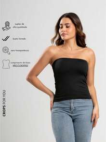 Kit 5 Assorted Cropped Tops: Long Sleeve, Collar, Strappy, Tank Top And Tube Top - 黑色 - 查看 6