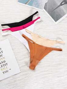 10pcs Women's Low-Rise Thongs - Sexy & Comfortable Seamless Panties, Breathable One-Piece Underwear, Minimalist Design In Solid Colors - Multicolor - View 4