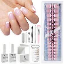 DCLL-Cosmetics French Tip Press On Nails, Pink Starter Kit, Ultra Fit With Pre-Applied Tip Primer And Base Coat, Nail Art DIY X-Pro Tips Kit Nail Care