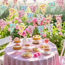1/3/5 件茶花派对纸质彩旗装饰户外野花彩旗横幅花卉三角横幅适用于仙境花园婴儿洗礼新娘婚礼卧室悬挂装饰夏季生日礼物海滩返校学校用品房间装饰 - 彩色 - 查看 2