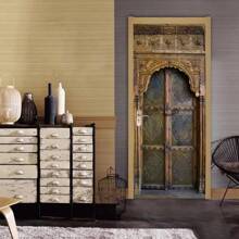 Traditional Style Building Door Stickers Wooden Door Vinyl PVC Waterproof Self-Adhesive Wallpaper Home Decoration Interior Door Stickers Wall Decor Room Decor Personalised Stickers