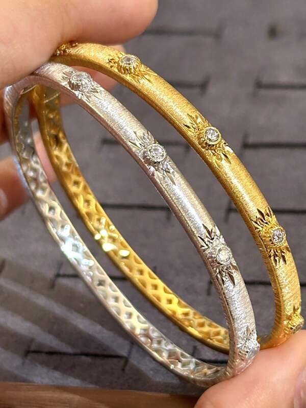 1 pièce Bracelet vintage haut de gamme martelé avec zirconium micro-incrusté, accessoire luxueux et polyvalent pour femmes, convient pour un port quotidien, des festivals, des fêtes, cadeau pour la petite amie