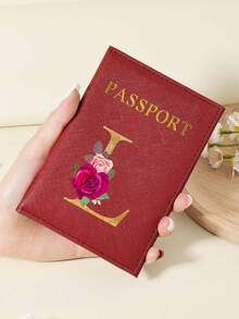 1 件 A-Z 26 个字母时尚字母印花时尚勃艮第护照夹，高品质 PU 皮革护照钱包，带卡槽，可存放信用卡、登机牌和身份证，紧凑型旅行必需品整理器，适合女性、男性和学生 - 酒紅色 - 查看 24