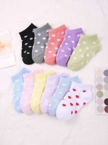 10/15/20 Pairs Kids Short Socks: Candy-Colored, Lace Bow, Heart Pattern, Striped, Soft, Comfortable, Casual, All-Match, Student Ankle Socks - Suitable For Daily Use, Random Mixed Colors, Back To School