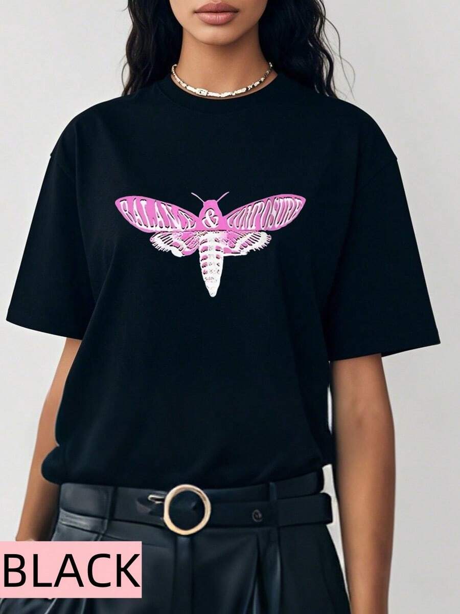 Womens Moth Balance And Composure V-Neck T-Shirt - màu đen - Xem 1