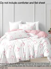 Juego de Funda Nórdica de 3 Piezas con Estampado Digital Lindo de Corazón Rosa y Lazo (1 Funda Nórdica + 2 Fundas de Almohada, Sin Relleno), Fibra de Poliéster Ligera Suave y Agradable para la Piel para Dormitorio, Dormitorio, Todas las Estaciones