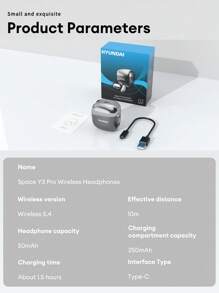 HYUNDAI HYUNDAI Space-Y3Pro AI Version Bluetooth Earphone, Hanging Ear Type With Battery Level Display, Smart Translator For Cross-Language Face-To-Face Communication, Conference Recording AI Assistant, Long Standby Time, With Microphone, Comfortable Open-Ear Wireless Headphone