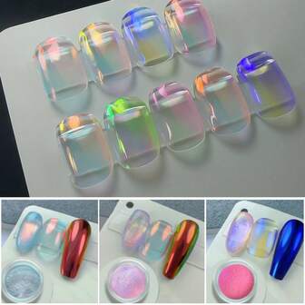 1g/盒多色变色龙粉指甲闪粉极光霓虹彩虹颜料镀铬粉彩虹眼影指甲摩擦粉[颜色变化]变色龙粉|颜色变化|眼影|极光粉|狂欢节/狂欢节/化妆舞会