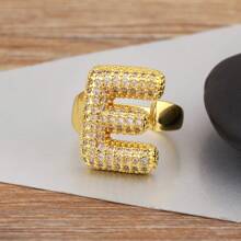 1 anel de cobre banhado a ouro 18K com zircônia branca, joia elegante para mulheres, presente de Dia dos Namorados