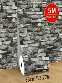 1 卷瓷砖壁纸 - 易于粘贴和剥离，可自由裁剪 - 适用于厨房、客厅、浴室、走廊装饰、时尚家居装饰墙面装饰房间装饰贴纸墙纸墙贴墙贴 - 磚黑色 - 查看 3