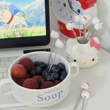 Sanrio 11 pezzi Forchette da frutta in acciaio inossidabile con design creativo di Hello Kitty di Sanrio, set regalo di alto valore, forchette da frutta Hello Kitty in acciaio inossidabile con barattolo contenitore, forniture scolastiche