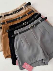 Kit 2 Women's Tailored Shorts With High-Waisted Formal Belt - Black/Gray - View 1