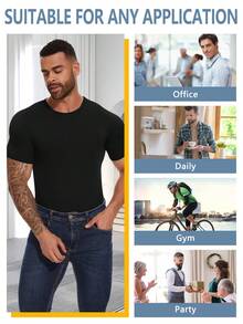 Men Short Sleeve Bodysuit Pajama Bodysuit One Piece Pajamas Rompers Basic Shirt Tops - Black - View 2
