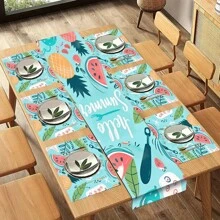 1pc/5pcs/7pcs, Home Decor, Summer Style Lemon Pattern Polyester Printed Table Runner With 6 Placemats - Polyester, Rectangle, Holiday Decorative Fabric Table Runner, Home Decor, Kitchen & Dining Table Decoration, Room Decor, Table Runner