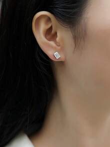 2pcs Elegant 925 Silver 2 Carat Emerald Cut Moissanite Square Stud Earrings, Suitable For Women's Daily Wear, Party, Vacation, Unisex Jewelry Gift For Mother's Day, Wedding Anniversary, Birthday - Silver - View 2