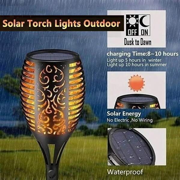 1 Stück solarbeleuchtete Fackel, Außen Rasen Garten Wegeleuchte, wasserdicht, diebstahlsicher