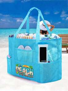 Large Mesh Beach Tote Bag, Multifunctional Storage Bag With Zipper Closure, Foldable And Lightweight, Suitable For Family Beach Trips To Carry Toys And Vacation Essentials, Can Also Be Used As A Backpack, Large Capacity, Waterproof, Portable - Multicolor - View 12